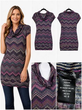 Maurices S Cowl Neck Tunic Top Multicolor Stretch Knit